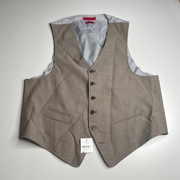John Varvatos USA Men’s Tan Herringbone Dress Vest XL Wool Blend Formal - Picture 1 of 7